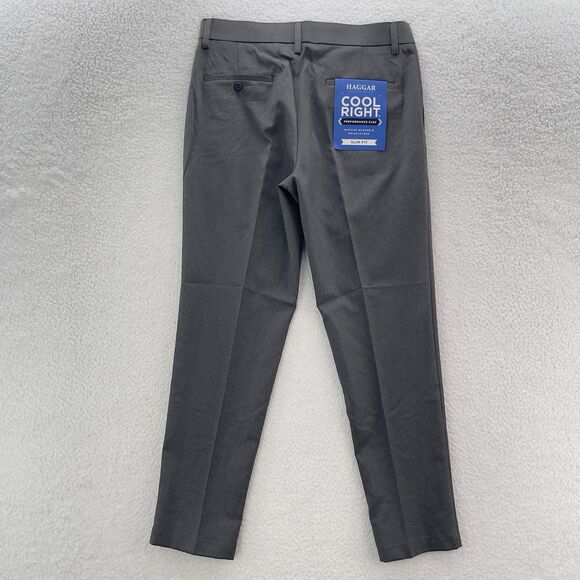 Haggar Pants Men's 32x30 Gray Slim Fit Cool Right Performance Flex Wrinkle Free - Picture 6 of 12